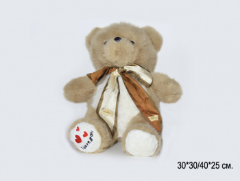 им Медведь арт. 209253 Коричневый c лентой на шее и "Love you" на лапах 30/40 см в пак.