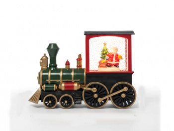 Фонарь Новогодний арт. 9181-8-1-601 "Паровоз. Дед Мороз у елки" на батар. свет 22 см в кор.