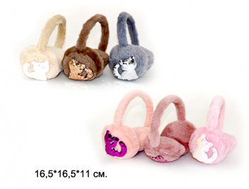 Наушники меховые арт. D1-6581-709 Кот стразы цвета микс 1 шт. в пак.