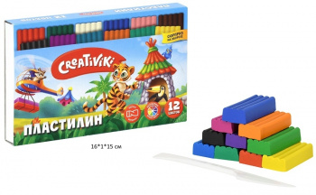км_Пластилин арт. ПЛ12КР Creativiki 12 цв. 180 г ассорти со стеком