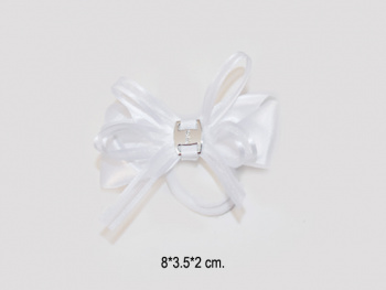 Бант арт. KP-5768-1 Белый шелковый с тонкой лентой на резинке (24 шт.) на листе