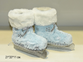 Коньки новогодние арт. B1005/20-6-601 Голубые со снежинками 20*20 см 1 шт. в пак.