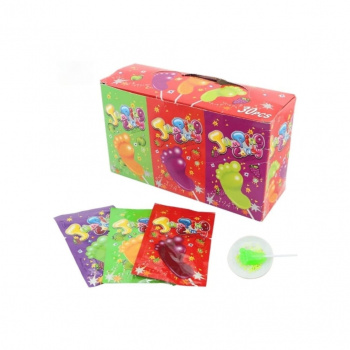 Конфета арт. 500023 Леденец на палочке "Пятка" и шипучка вкусы микс 12 г 30 шт. в кор.