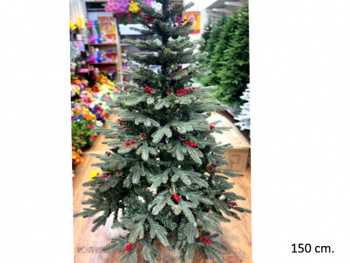 Елка 150 см арт. 2027-601-150 Зеленая №6 литье с пвх шишки, ягоды в кор.