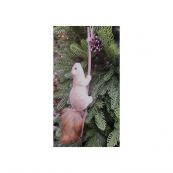 Игрушка-подвеска арт. 803300 Белка мех. на веточке 20 см в пак.