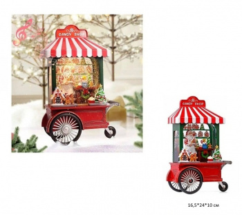 Фонарь Новогодний арт. 23024-3-601 "Дед Мороз с пряничным домиком" свет, музыка, USB в кор.