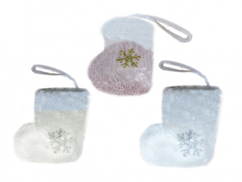 Игрушка-подвеска арт. 2517-501 Носок новогодний мех. цвета микс в пак. (12 шт.) упаковка