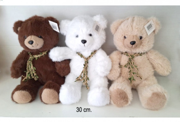 им Медведь арт. 9575/30 С плетеным украшением на шее цвета микс 30 см в пак.