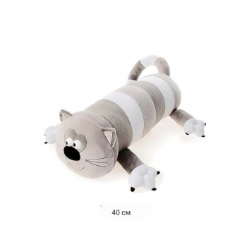 им Обнимашка арт. 13668-3-209 Кошка полосатая в серых тонах с выпуклыми глазами 40 см в пак.