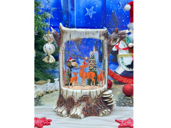 Фонарь Новогодний арт. 24099-1-601 "Пенек. Олени в лесу" свет 22 см в кор.