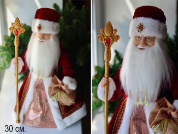 Дед Мороз арт. DA05-12-601 В бордовой шубке муз. 30 см в кор.
