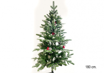 Елка 180 см арт. 2030-601-180 Зеленая со снегом №9 литье с пвх шишки, ягоды в кор.