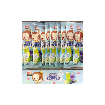 Конфета арт. 960090-3 Жевательная Трубочка-тянучка "Яблоко-черника" 12 г 30 шт в голубой кор.*