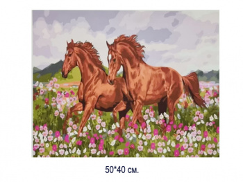 Алмазная мозаика арт. MD5107 Лошади 40*50 полная выкладка на подрамнике
