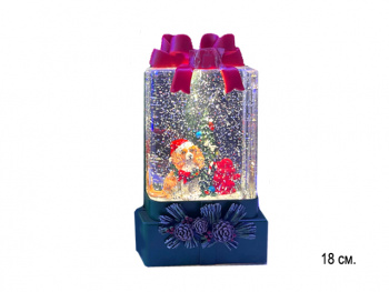 Фонарь Новогодний арт. 25010C-601 Подарок "Собака у елки" 18 см на бат. свет, музыка USB в кор.