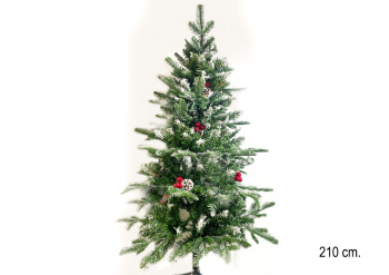 Елка 210 см арт. 2030-601-210 Зеленая со снегом №9 литье с пвх шишки, ягоды в кор.