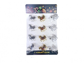 Брошь арт. 1025-709 Лошадь цвета микс стразы, камень Набор 12 шт. в пак.