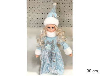 Снегурочка арт. 23C32-12-601 В голубой шубке с цветком 30 см в кор.