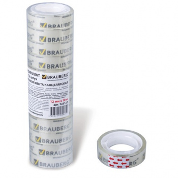 кс_Клейкие ленты арт. 223122 12ммх10м канцелярские BRAUBERG комплект 12шт. прозр. гарант. длина