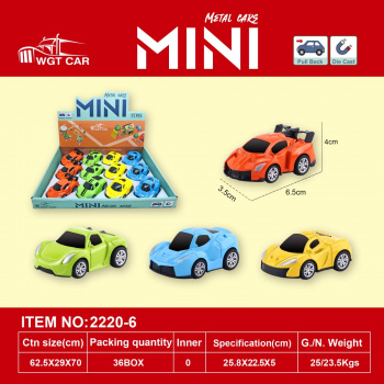 Модель металл. арт. 2220-6 Мини спорт машинка в ассортим. 1шт. (12 шт.) в шоубоксе~