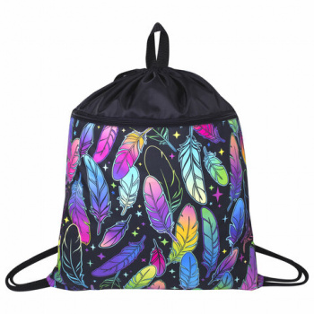 Мешок для обуви BRAUBERG БОЛЬШОЙ, с ручкой, карман на молнии, сетка, 51х41 см, "Feathers", 271057