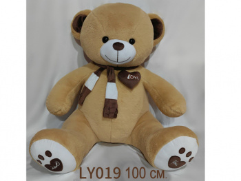 им Медведь арт. LY019-1 Коричневый с сердцем в шарфе 100 см в пак._