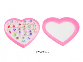 Набор украшений арт. 211439/36B1/531416 Кольца камень прозрачный цвета микс набор 36 шт. в сердце=