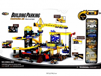 Парковка арт. D663-802 "Стройплощадка" со спиральным съездом, краном, свет, звук в кор._